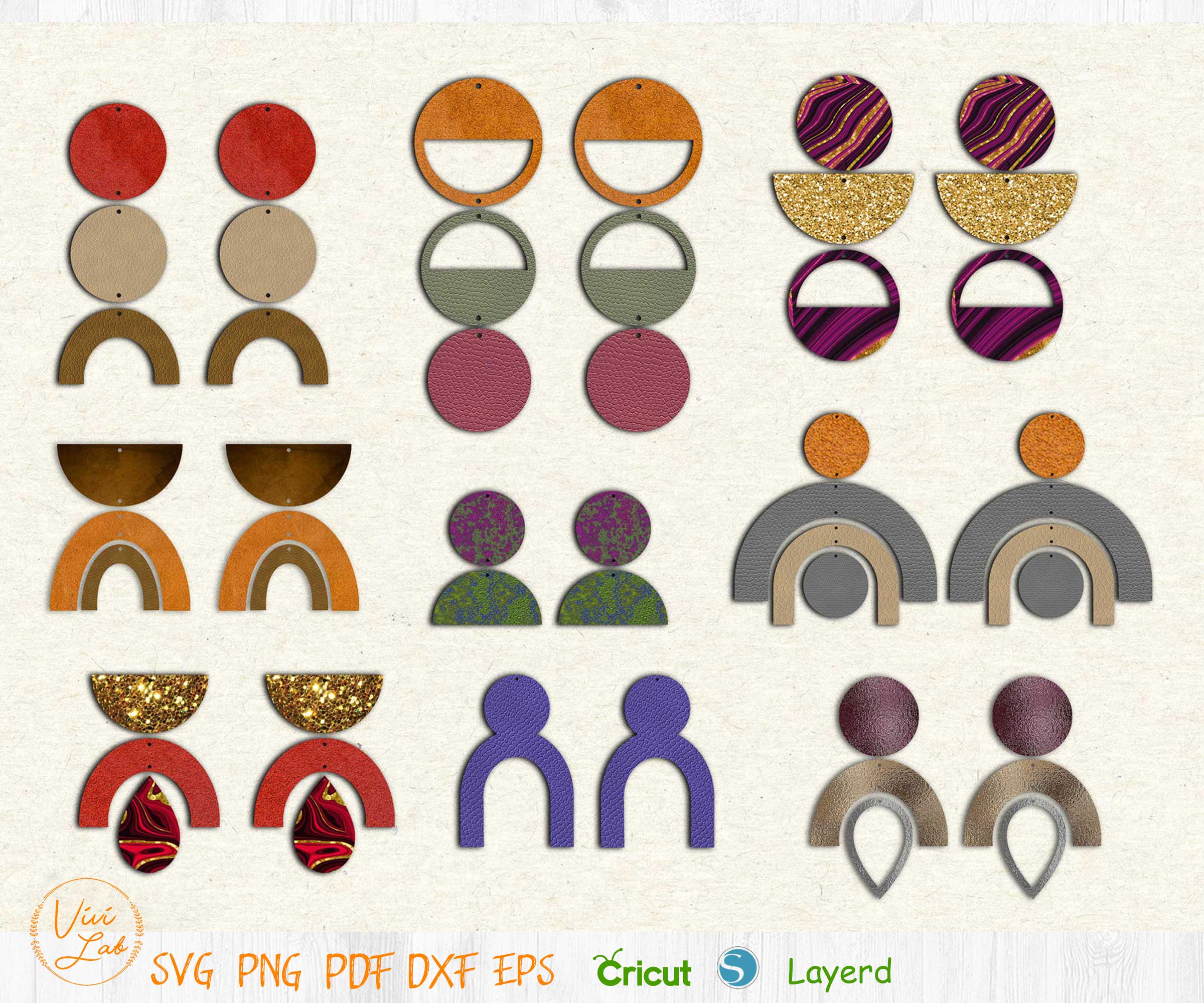 Rainbow earrings template svg, Leather Earrings cut file