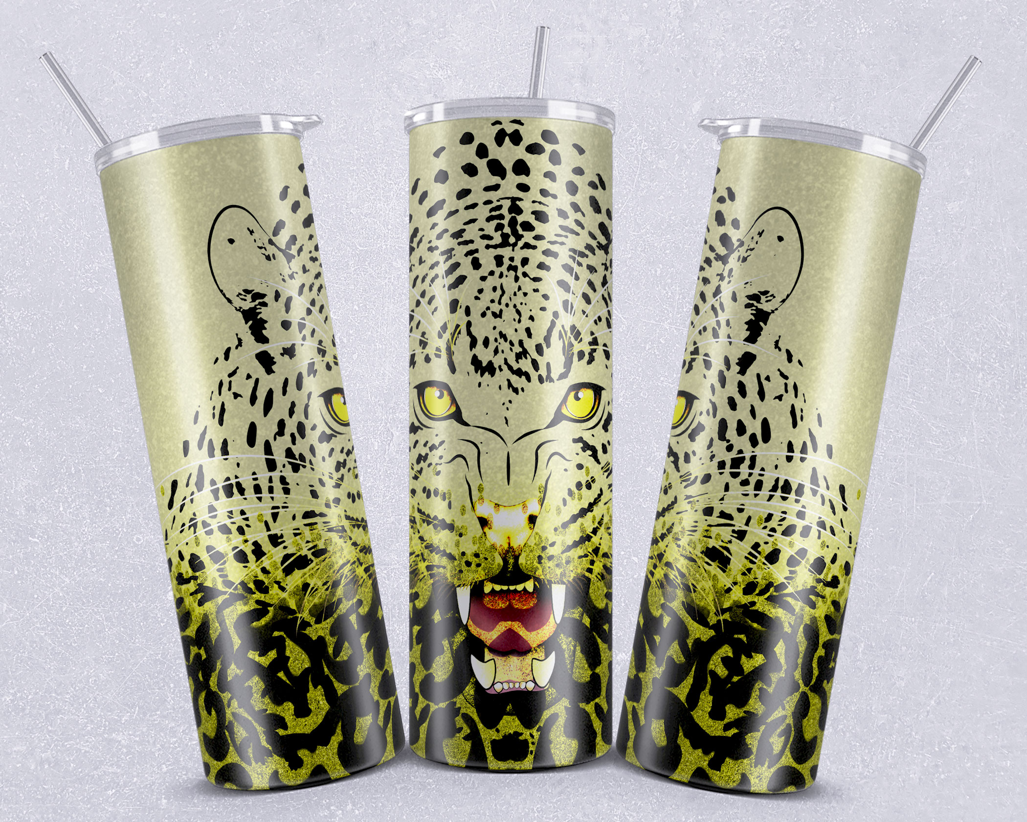 20oz Skinny Tumbler Sublimation Design Template, Glitter Gold Leopard Tumbler