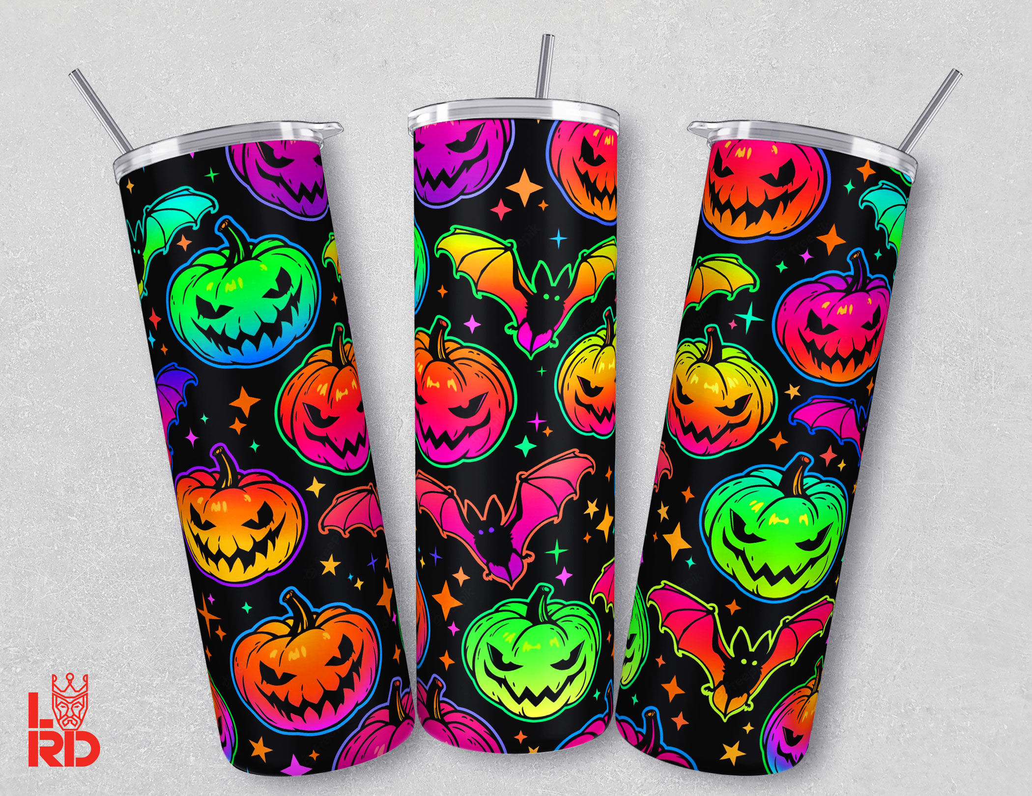 Bright Multicolored Halloween Pumpkins 20oz Skinny Tumbler Wrap, Colorful Pumpk