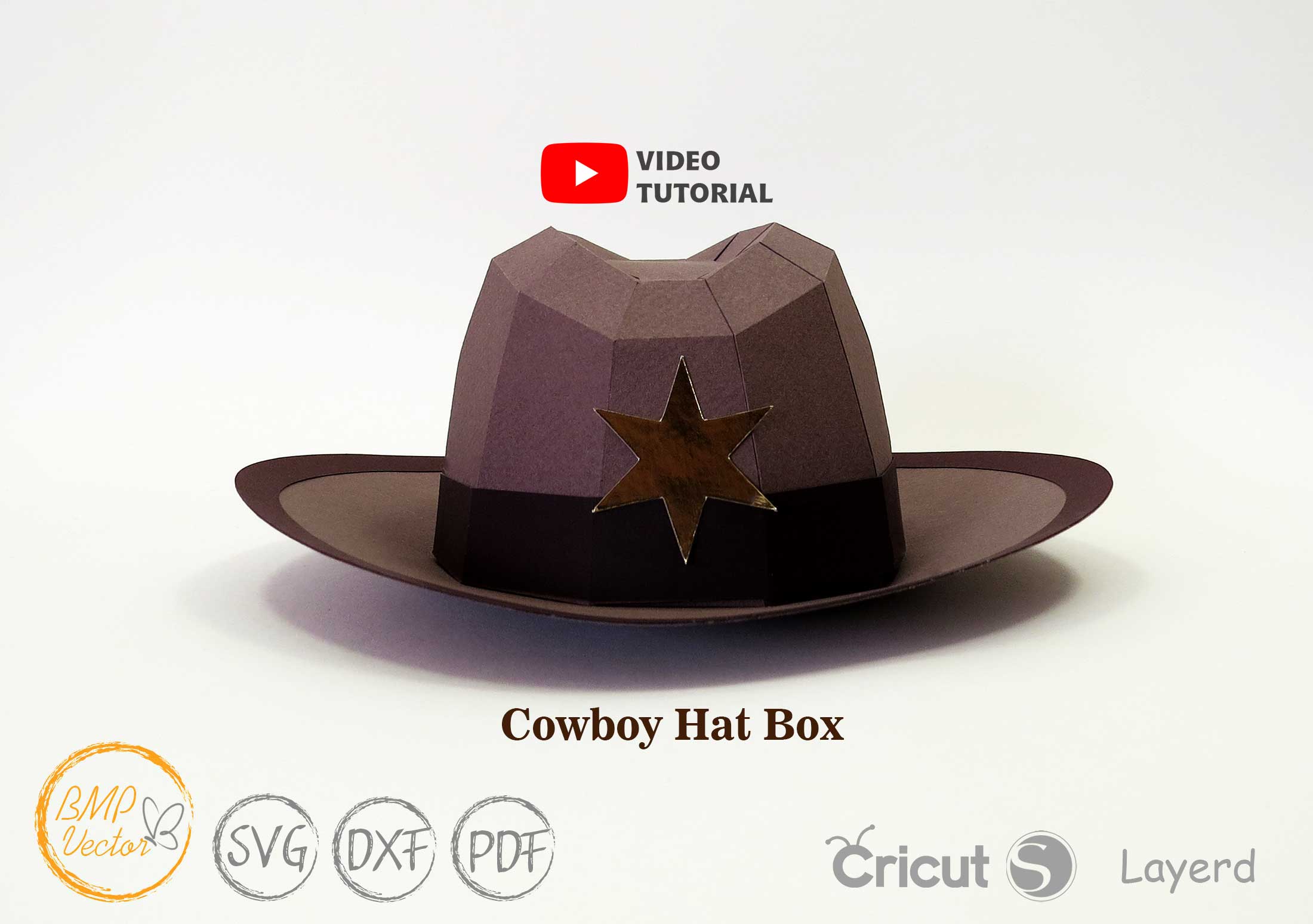 Cowboy hat box svg template, Die cut template for Cricut Silhouette Cameo