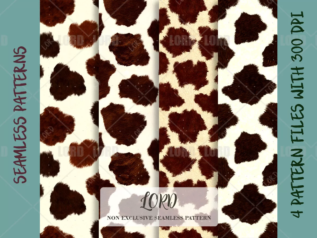 Cowhide Seamless Pattern Digital Paper: Farmhouse Western Animal Print Background (Digital Download, 4 Set)