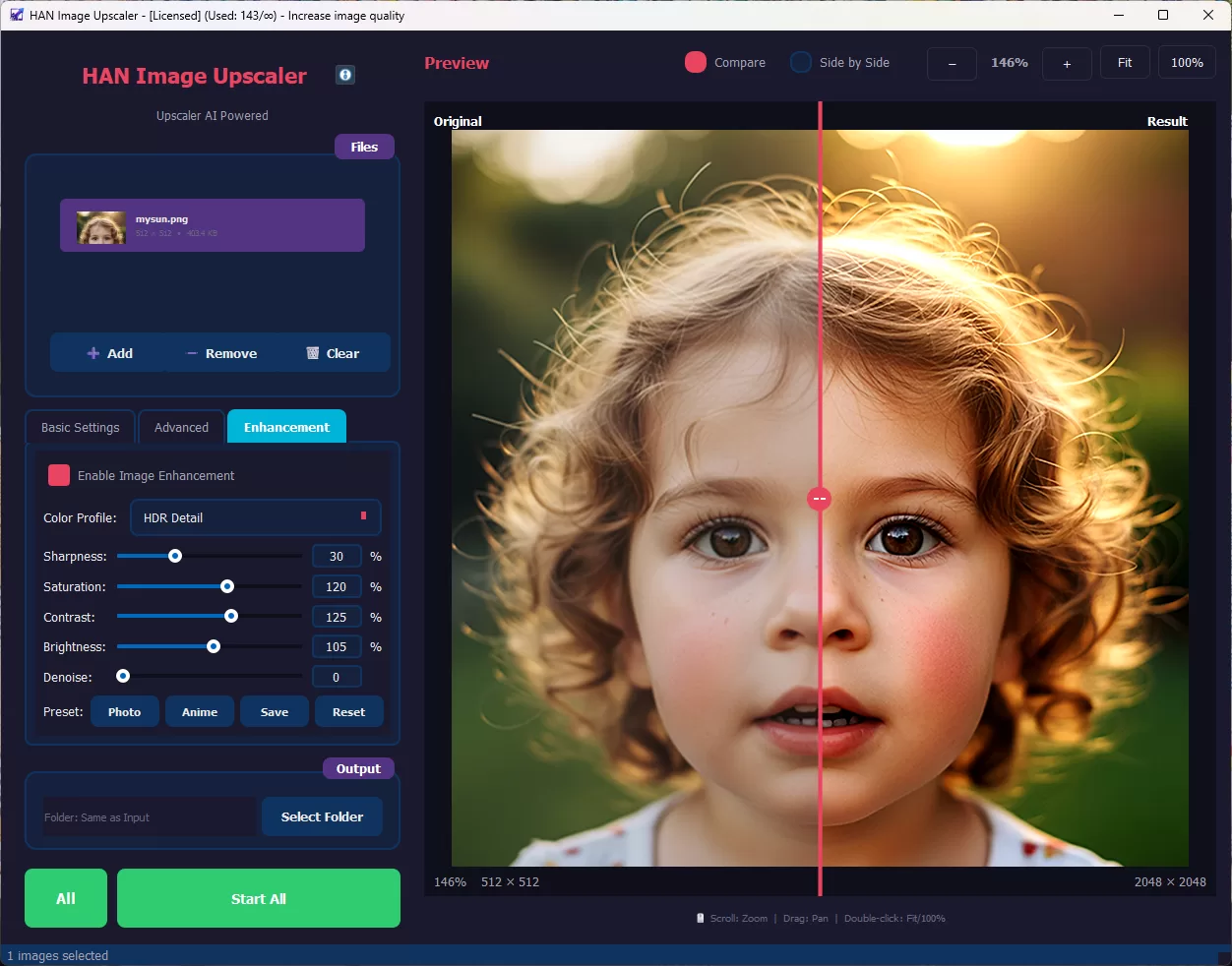 HAN Image Upscaler — AI Photo Enhancement Software for Windows (Upscale 2x 4x 8x + Color Grading)