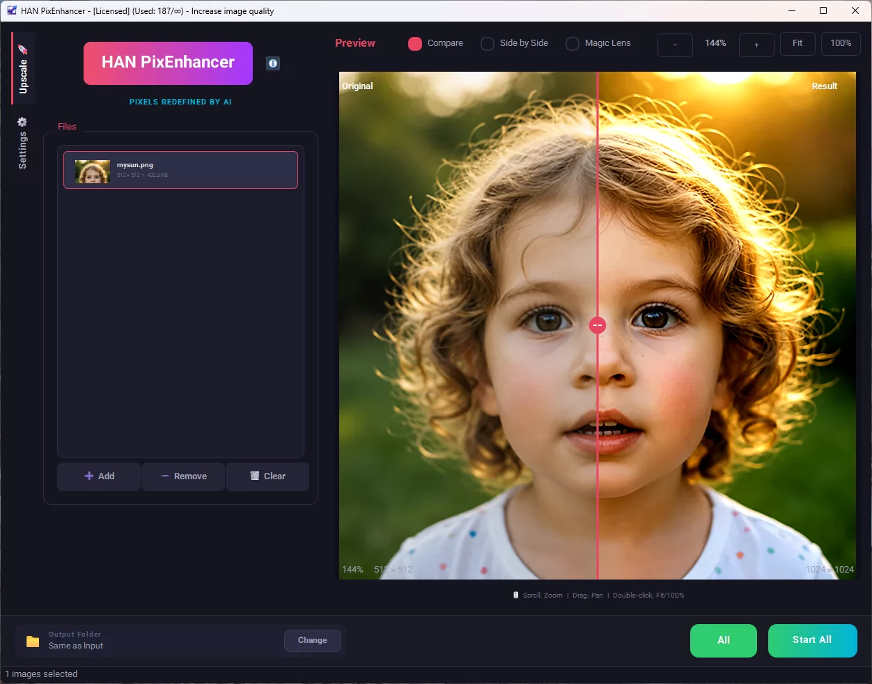 HAN Image Upscaler — AI Photo Enhancement Software for Windows (Upscale 2x 4x 8x + Color Grading)