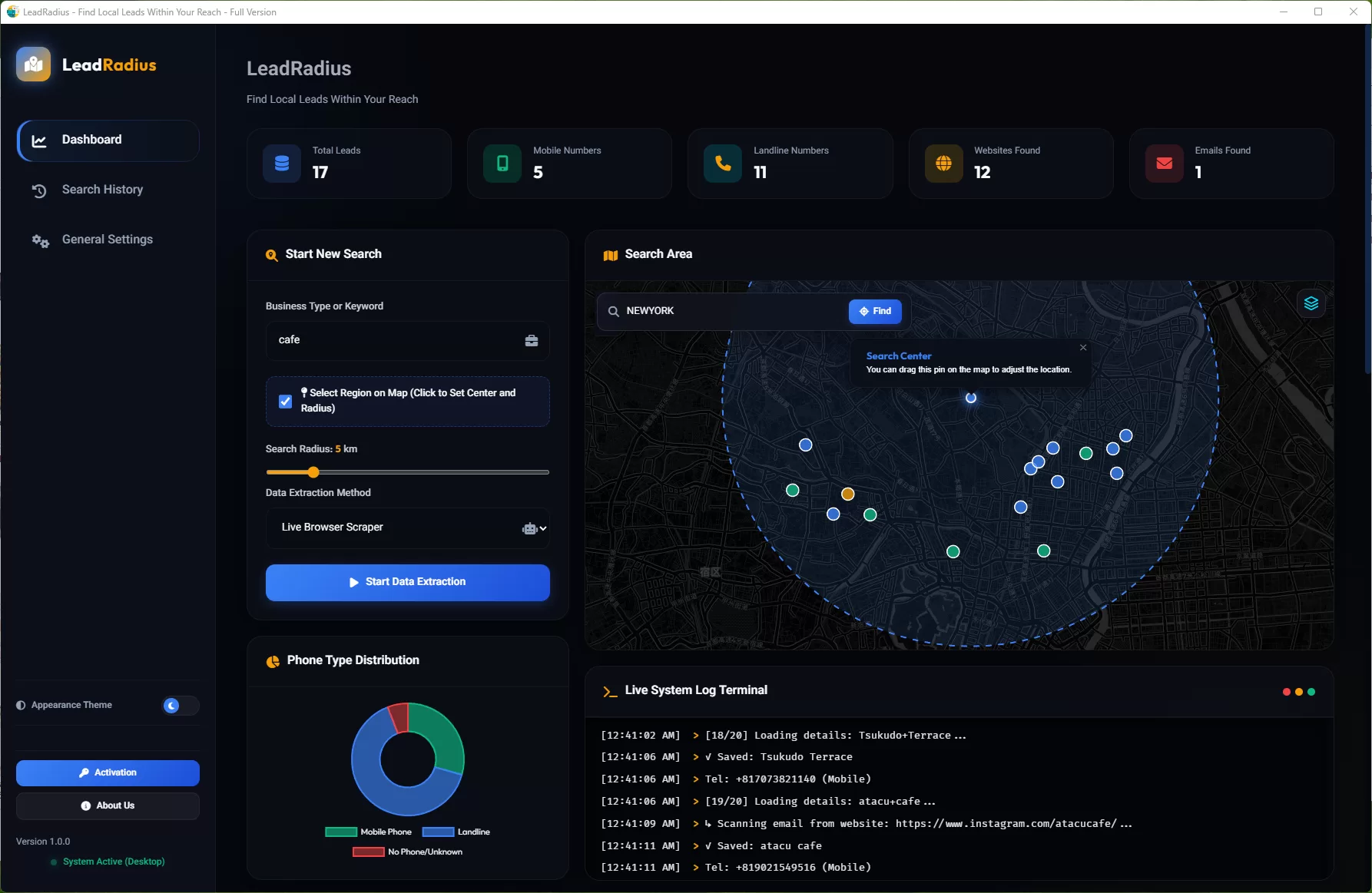 LeadRadius – Local Business Lead Finder for Windows